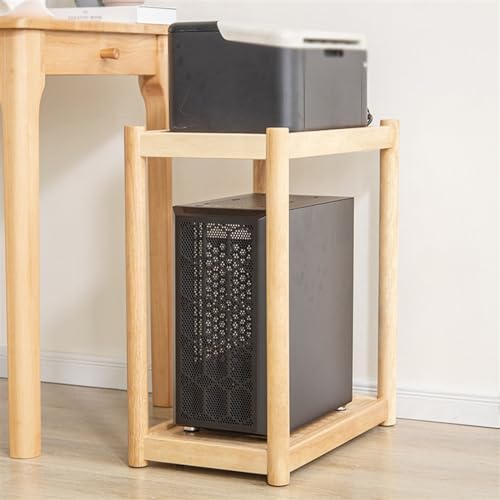 CPU Stand Wood PC Tower Stand CPU Holder Multi-Tier CPU Rolling Stand Mobile Desktop Printer Cart with Invisible Caster Wheels for Office Home PC Tower Stand(Medium) - size: Medium