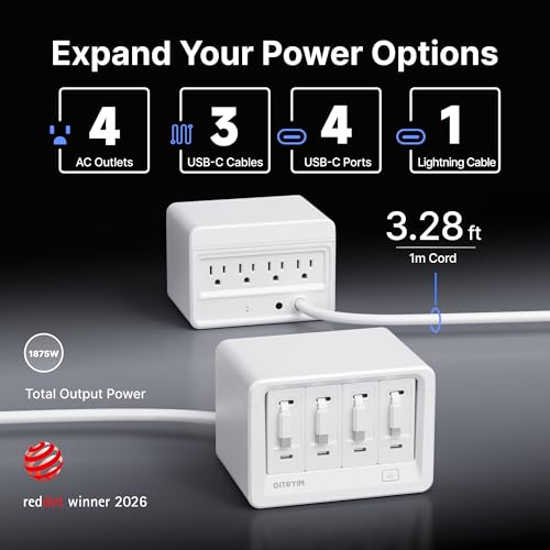 Gitryin 12-in-1 Desktop Charging Station, 160W USB Retractable GaN Charger - size: With 3 Type-C Chargers and 1 Lightning Charger