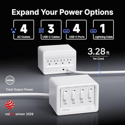 Gitryin 12-in-1 Desktop Charging Station, 160W USB Retractable GaN Charger - size: With 3 Type-C Chargers and 1 Lightning Charger