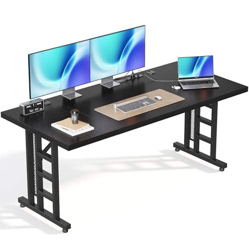 OffiGo 71 Inch Executive Computer Desk with Outlets, Black - color: Black, size: 71 Inch