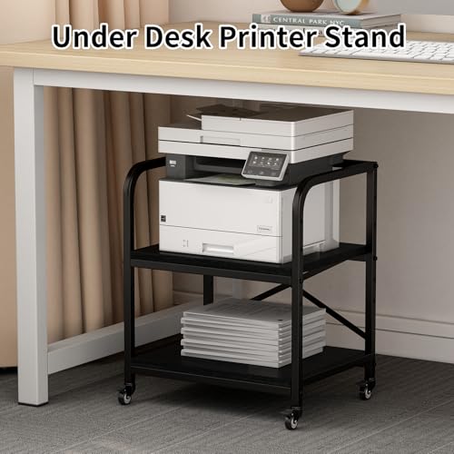2 Tier Large Printer Stand, 20 x 20 Inches Printer Table with Storage Shelf, Rolling Printer Cart with Wheels for Home Office, Scanner Fax (Black) - color: Black