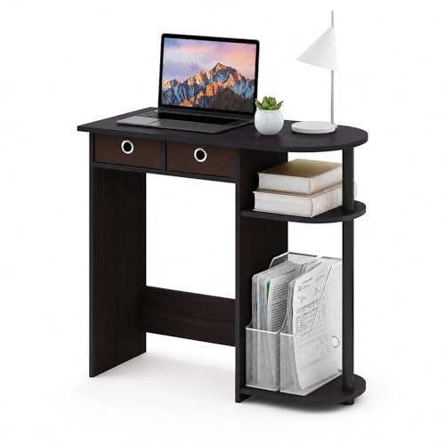 Furinno Go Green 32-Inch Computer Desk with 2-Tier Shelf, Dark Mocha - color: Dark Mocha, size: 32-in Wide with 2 Drawers
