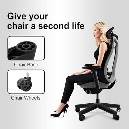 28" Heavy Duty Nylon Gaming Office Chair Base Replacement Part with Wheels | Computer Chair Base Legs with 5 Casters - color: Black