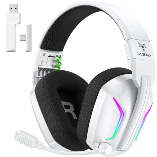 WESEARY Wireless Gaming Headset with Mic for Ps5, Ps4, PC| 3D Spatial Audio - color: White