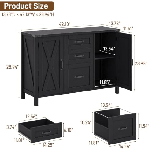 Vabches File Cabinet with 3 Drawers Fits Files Letter/A4 Size, Rustic Black - color: Rustic Black