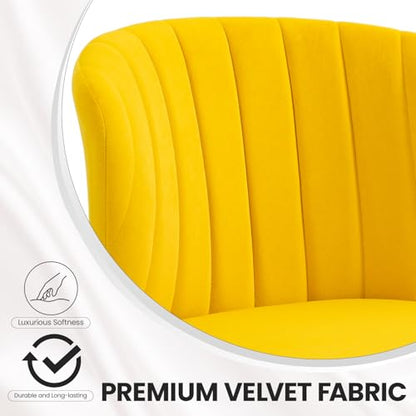 Velvet Dining Chairs Set of 2, Modern Upholstered Vanity Chairs with Golden Metal Legs for Dining Room Kitchen Vanity Patio (Yellow) - color: Yellow
