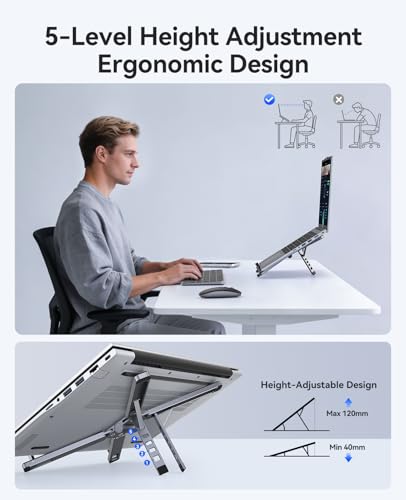 ORICO Portable Laptop Stand for Travel & Desk, Foldable 3-in-1 PN1, Gray - color: Gray