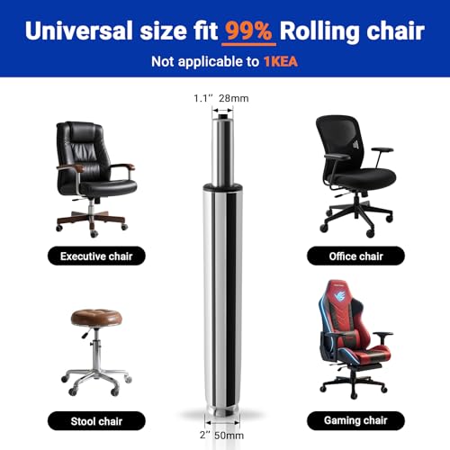14-22 Inches Extra Long Office Chair Cylinder, TOP-Activated - color: Polished Steel, size: 8‘’ Height Range
