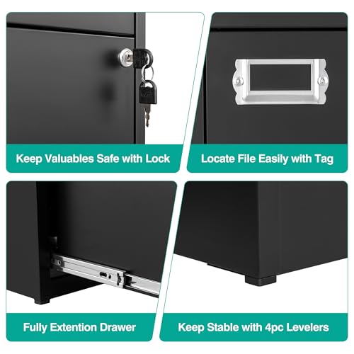 2 Drawer File Cabinet with Lock,Narrow Vertical Filing Cabinet,Under Desk File Cabinets,Black Metal File Cabinets for Home Office,Fit Letter/A4/Legal Size File, Easy Assembly - color: Black, style: 2 Drawer