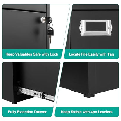 2 Drawer File Cabinet with Lock,Narrow Vertical Filing Cabinet,Under Desk File Cabinets,Black Metal File Cabinets for Home Office,Fit Letter/A4/Legal Size File, Easy Assembly - color: Black, style: 2 Drawer