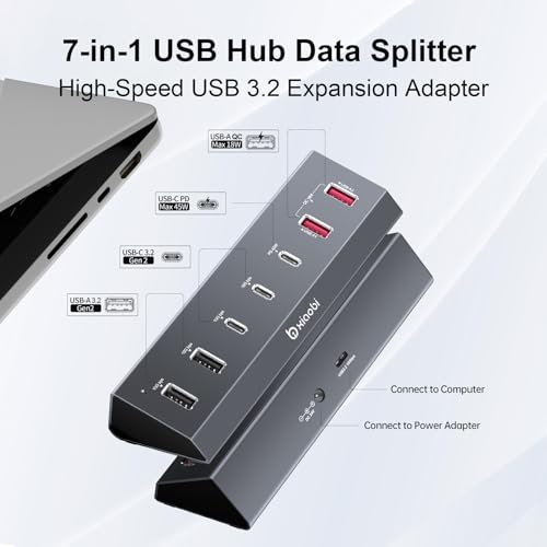 7 in 1 USB C Hub with 10Gbps Data Transfer, PD 45W & QC 18W Fast Charging - color: Gery