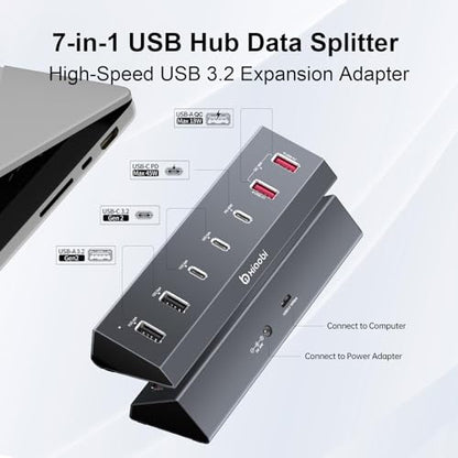 7 in 1 USB C Hub with 10Gbps Data Transfer, PD 45W & QC 18W Fast Charging - color: Gery