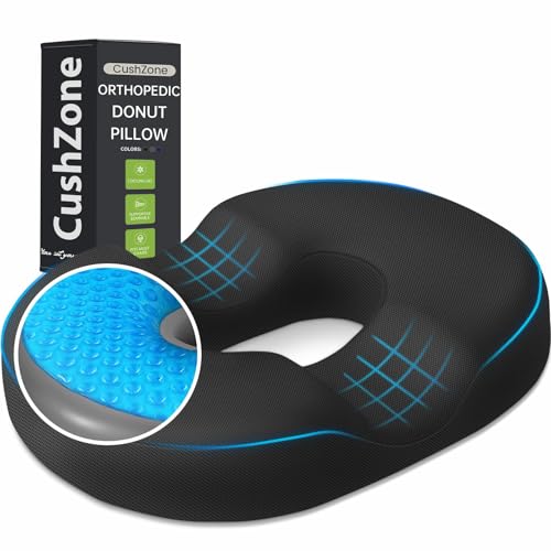 Donut Pillow Seat Cushion, Cooling Gel Memory Foam Chair Cushion, Black - color: Black, size: Large
