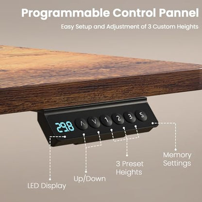 Kingant Standing Desk with Dual Drawers,Electric Height Adjustable 55"x 30" - color: Rustic Brown, size: 55" x 30"