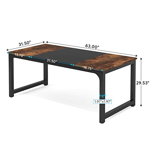 Tribesigns Modern Computer Desk, 63 x 31.5 inch Large Office Desk Computer Table Study Writing Desk Workstation for Home Office, Vintage Black Metal Frame - color: Vintage + Black, size: 63*31.5 inch