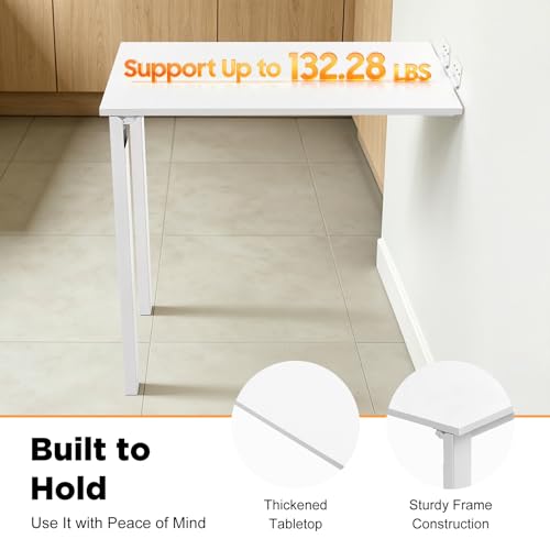 Wall Mounted Folding Table, Wooden Folding Laundry Table with Legs Wall Foldable Workbench for Dining Room Office Small Space 29.5" L x 15.7" W x 29.1" H (White) - color: White