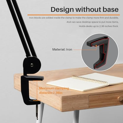 20-Inch LED Desk Lamp with Clamp, 20W 2200LM, Black CCT | 182 SMD LEDs provide eye-caring, flicker-free lighting with 4 brightness levels and 3 color temperatures - size: BLACK-CCT-Non Protective