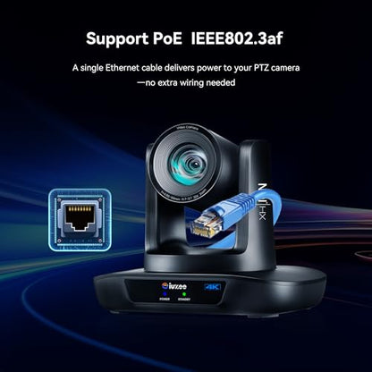 4K NDI PTZ Camera AI-Auto Tracking, 20X Optical Zoom, USB3.0/HDMI/LAN PoE, IP Live Streaming, Conference Room Camera for Church Services Education Conference Events, Work with YouTube OBS - color: inky black