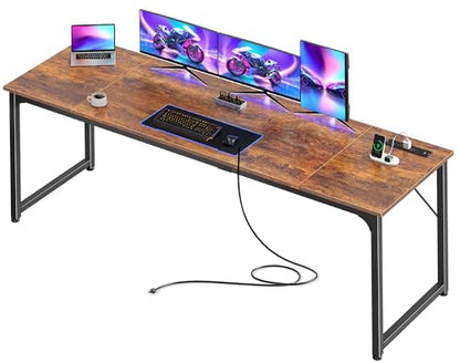PRAISUN 80 X 24 Inch Computer Desk, Power Outlets, USB-C, Rustic Brown - color: Rustic Brown, size: 80inch