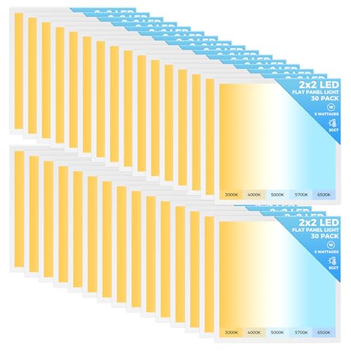 AIKVSXER 30 Pack 2x2 LED Flat Panel Light, Recessed Drop Ceiling Light Kitchen Lighting Fixtures,Bright 6500LM,0-10V Dimmable,Switchable 3000K/4000K/5000K/5700K/6500K, 30W/35W/40W/45W/50W - size: 2x2-30p