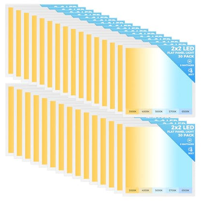 AIKVSXER 30 Pack 2x2 LED Flat Panel Light, Recessed Drop Ceiling Light Kitchen Lighting Fixtures,Bright 6500LM,0-10V Dimmable,Switchable 3000K/4000K/5000K/5700K/6500K, 30W/35W/40W/45W/50W - size: 2x2-30p