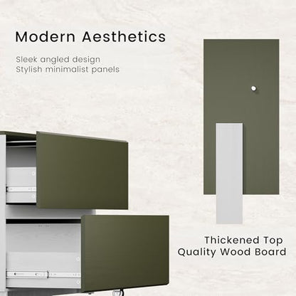 ModernMate 31.5" Lateral Wood Filing Cabinet with 2 Large Drawers, Green - color: Green+white