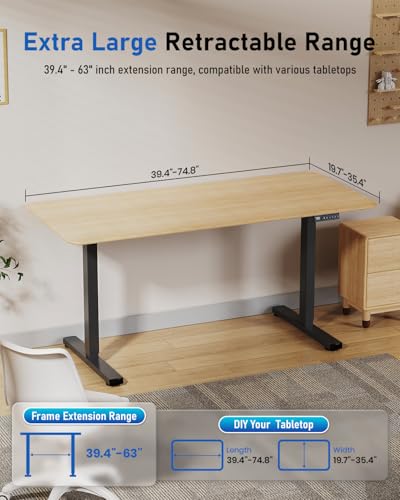 264 lbs Capacity Dual Motor Electric Standing Desk Frame, Height Adjustable Sit Stand up Desk Legs for 39.4” to 74.8” Desktop, Anti-Collision Function, Cable Tray, 2 Hooks, Black Frame Only - color: Black