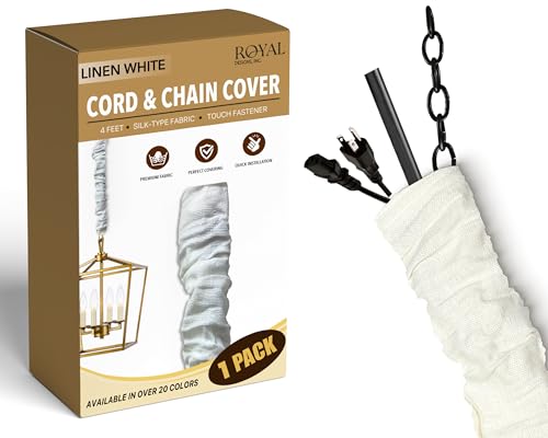 Royal Designs, Inc. CC-16-LW White Cord & Chain Cover 4' Linen Fabric Touch Fastener, Linen White - color: Linen White, size: 1 Pack