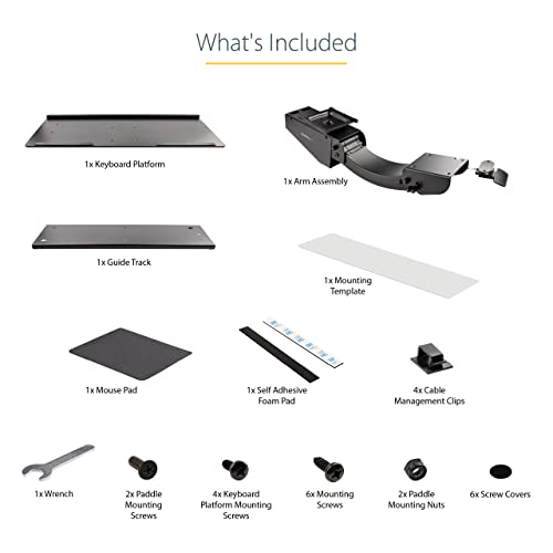 StarTech Under Desk Keyboard Tray, 10" x 26" Platform (KBTRAYADJ2) | Full Motion & Height Adjustable Keyboard and Mouse Tray, Mount Computer, Pad Wrist Rest - style: Full Motion