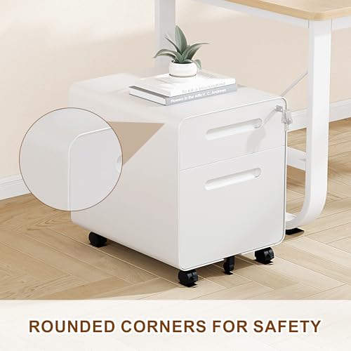2 Drawer Mobile Low Profile File Cabinet with Lock and 4 Keys | Metal Filing Cabinet for Home Office, Under Desk, Pre-Assembly, File Drawer, Letter/Legal/A4 Hanging File Folders - color: White, size: 19.1"H*15.7"W-2 Drawers