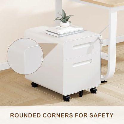 2 Drawer Mobile Low Profile File Cabinet with Lock and 4 Keys | Metal Filing Cabinet for Home Office, Under Desk, Pre-Assembly, File Drawer, Letter/Legal/A4 Hanging File Folders - color: White, size: 19.1"H*15.7"W-2 Drawers
