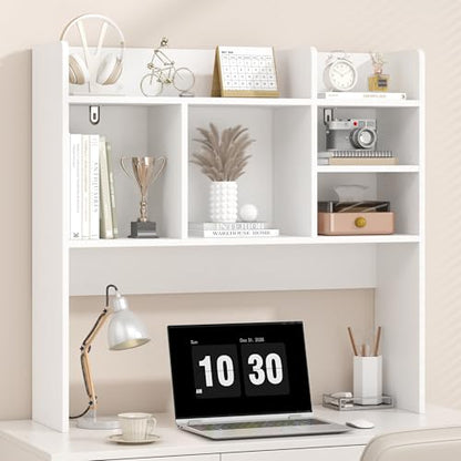 Desk Hutch with 6 Shelves, Desktop Organizer Shelf for Office Dorm, White