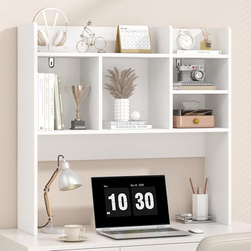 Desk Hutch with 6 Shelves, Desktop Organizer Shelf for Office Dorm, White