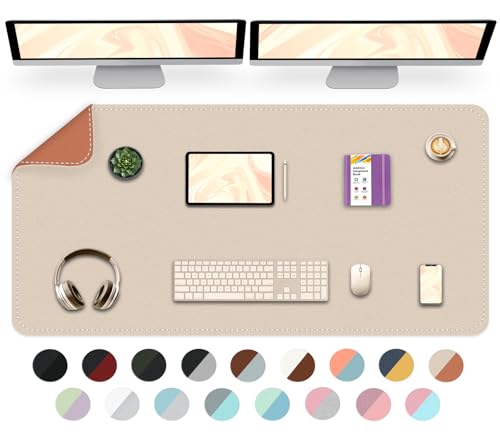 Dual-Sided Desk Mat, Large Pad, Waterproof Smooth PU Leather Blotter Protector, Mouse Pad, Desk Organizers, Office/Home Table Decor for Reading and Writing (Beige+Orange, 47.2''23.6'') - color: Beige+orange, size: 47.2" x 23.6"