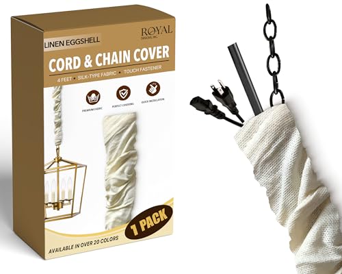 Royal Designs, Inc. Cord & Chain Cover 4 ft Silk Type Fabric, Chandelier Pendant Lighting Chain & Cable Management, Touch Fastener, Linen Eggshell - 1 Pack - color: Linen Eggshell, size: 1 Pack