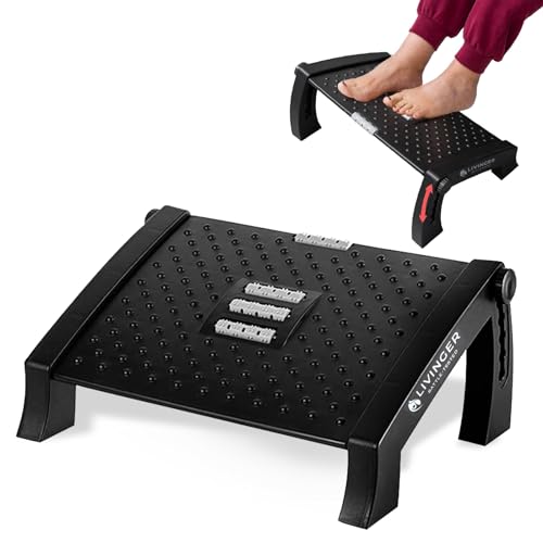 Livinger Foot Stool – Adjustable Foot Rest with 6 Height Settings – Under-Desk Support with Non-Slip Legs – Ergonomic Foot Roller – Sturdy Design for Office or Home