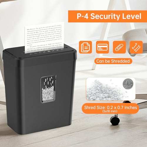 Locksworth 8-Sheet Paper Shredder, 4.23 Gallon Cross Cut Shredder for Home Office, P-4 High Security Shredders for Credit Card Staple Clip, Portable Handle Design - size: 8-sheet