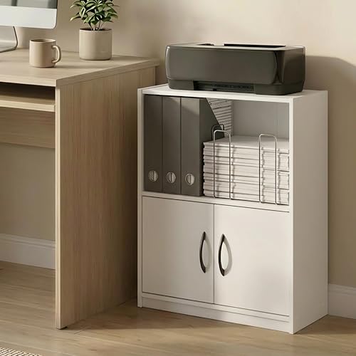 Furinno Gruen Book Shelf, 2-Tier Small Bookshelf, Bookcase with Open Shelf and Doors Storage Cabinet, 9.3 x 21.8 x 27, for Organization and Storage, for Living Room, Bedroom, Home Office, White - color: White, size: 2-Tier with Cabinet