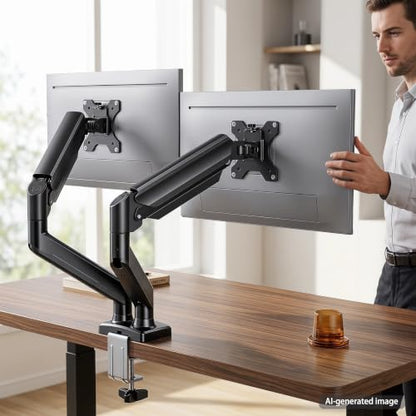 Dual Monitor Stand up to 32" Screen, Each Arm Holds Max 22 lbs, Monitor Arms for 2 Monitors with Gas Spring and Cable Management, Tilt/Swivel/Rotation, VESA Standard 75x75 & 100x100mm