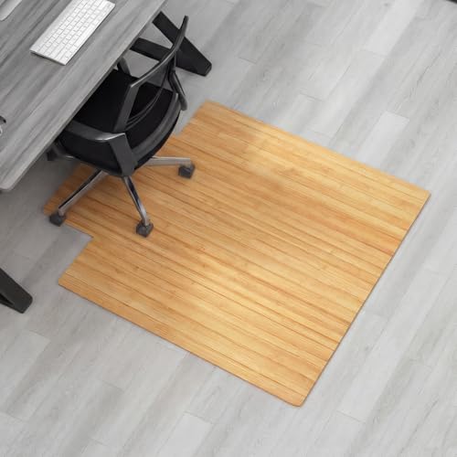 Leinuosen 36" x 48" Office Bamboo Chairmat for Carpet Floor Mat Highly Premium Quality Anti-Slip Office & Home Floor Protector Low Pile Carpet Chair Mat, 5mm Thick(with Lip, Wood) - color: Wood, style: with Lip