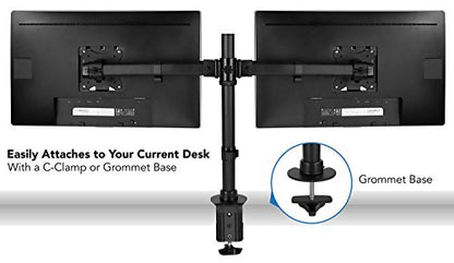 Mount-It! Dual Monitor Desk Stand, C-Clamp & Grommet Base