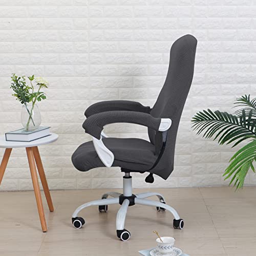 FORCHEER Office Chair Cover Water Repellent Jacquard Armrest Swivel Chair Slipcovers Removable Stretch Universal Computer Chair Cover L with Chair Arm Cover 2P-Dark Grey - color: Dark Grey, size: Large+Chair-Arm Cover