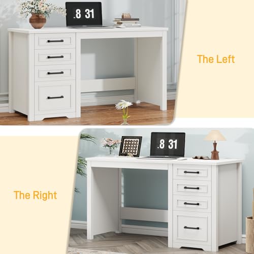 Vabches Farmhouse 49” Executive Desk with File Drawer, Cream White | 4 Drawers Reversible Computer Desk with Storage, Rustic Home Writing Workstation for Home Office - color: 49in Cream White