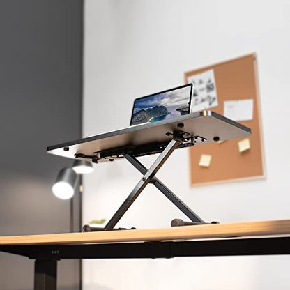 VIVO Black Small Single Top 28 inch Standing Desk Converter, Tabletop Sit to Stand Laptop Riser with Scissor Lift Height Adjustment, DESK-V011F