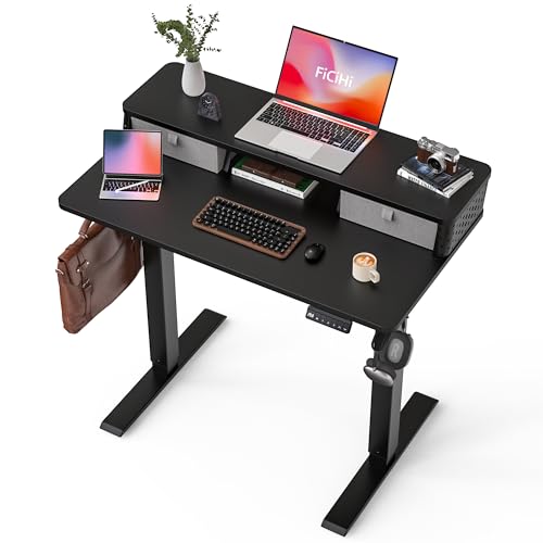 FiCiHi 35x20 Inch Electric Standing Desk, 2 Drawers, Adjustable Height Desk - color: Classical Black, size: 35"x20" (Standard)