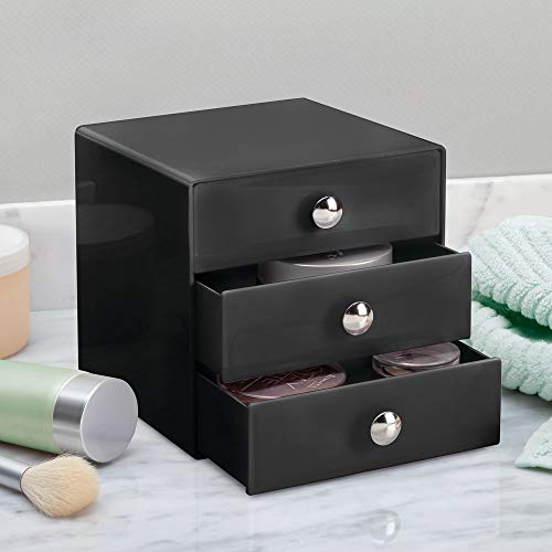 iDesign 35360 3-Drawer Plastic Vanity Organizer, Compact Storage Organization Set for Cosmetics, Dental Supplies, Hair Care, Bathroom, Dorm, Desk, Countertop, Office, 6.5" x 6.5" x 6.5", Black | BPA-Free Plastic - color: Black, size: 6.5" x 6.5" x 6.5", s