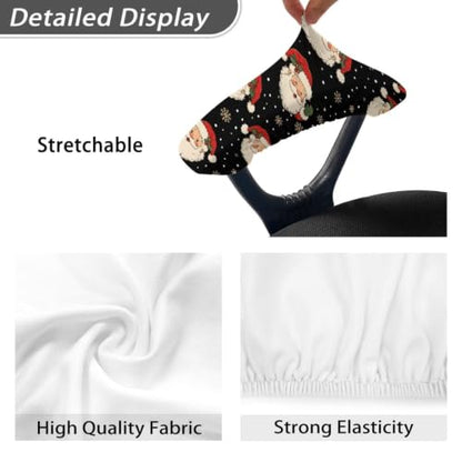 Santa Claus Snowflake Printed 2 Pcs Office Chair Armrest Covers, Soft Stretch Computer Chair Arm Rest Covers with Elastic Edge, Easy to Install & Clean, Christmas Decor - color: Black and White - Santa Claus Snowflake