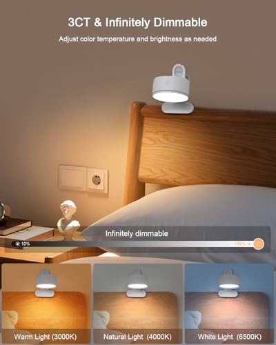 Clip on Light 5000mAh Rechargeable Battery, Clamp Reading Light for Bed - color: White