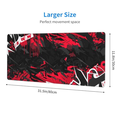 Gaming Mouse Pad, with Stitched Edges, Dark Black Urban Street Art Graffiti Mouse Mat, Extended XL Mousepad with Anti-Slip Base, Cool Large Mouse Pad for Desk, 31.5 x 11.8 in - color: Dark Black Urban Street Art Graffiti