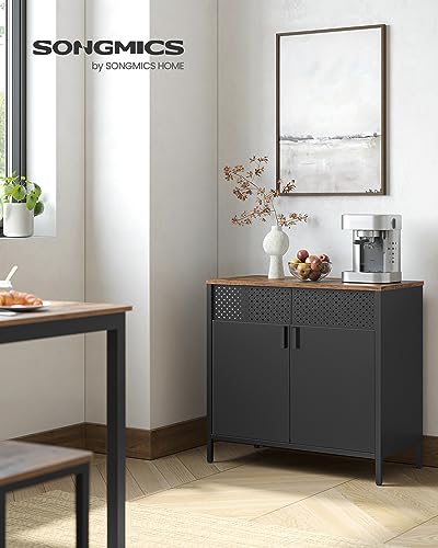 SONGMICS Storage Cabinet, Sideboard with Adjustable Shelves - color: Rustic Brown + Black, size: 31.5"W, style: 1 pack